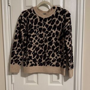 Ann Taylor Leopard Print Crew Neck Sweater - Black and Tan